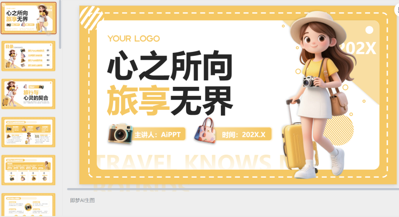 黄色3D风8月旅游攻略-星光PPT模板 一个PPT模板免费下载的网站