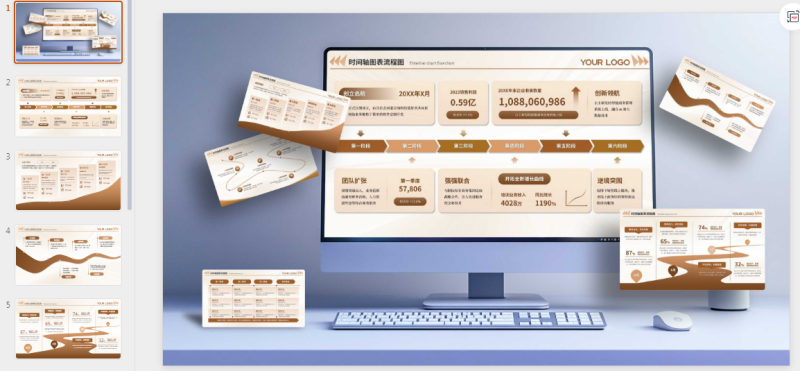 黄褐色系不同版式设计时间轴PPT模板.pptx等1个文件-星光PPT模板 一个PPT模板免费下载的网站