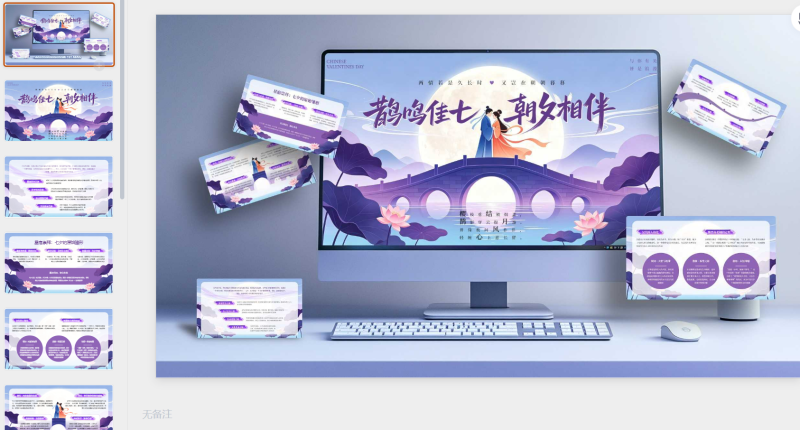 紫色创意七夕情人节PP单页-星光PPT模板 一个PPT模板免费下载的网站